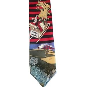 CC Hughes Mens Silk Tie Christmas Santa I'd Rather Be Golfing Red Black Striped
